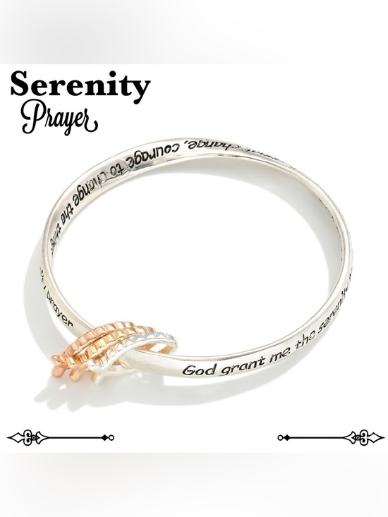 Jewelry - Serenity Prayer Silver and Rose Gold Inspirational Bangle Bracelet